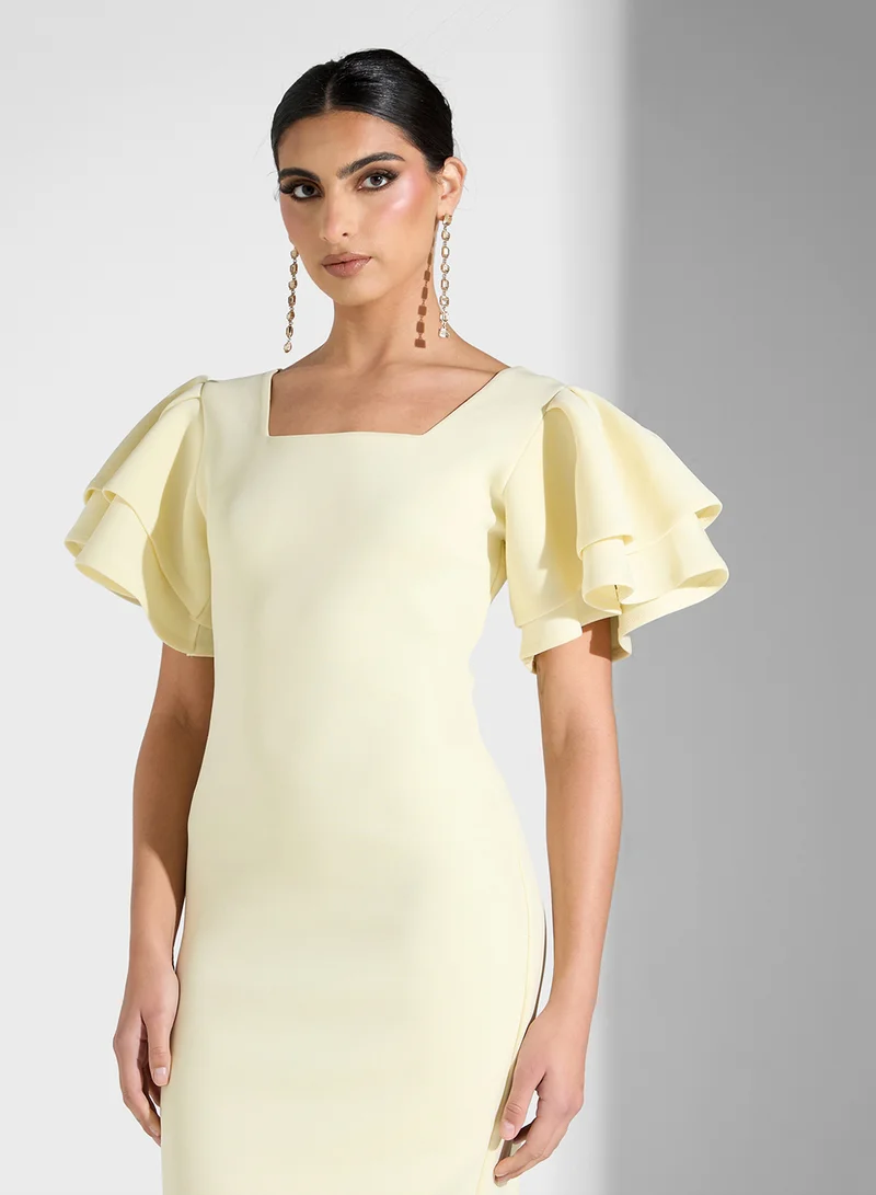 Golden Apple Ruffled Sleeve Midi Dress