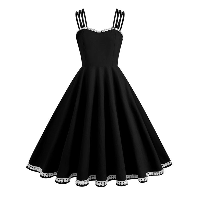 Vintage Solid Spaghetti Strap A-Line Dress - Image 5
