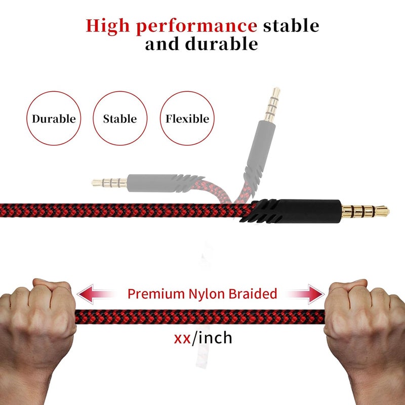 Knomix Replacement Nylon Braided Audio Cord Cable for Astro A40 A50 Headset with Inline Mute Button Audio Cable for Astro A10/A40/A40TR Gaming Headset,Compatible with PS5/PS4 Controller- Red Braided - Image 2