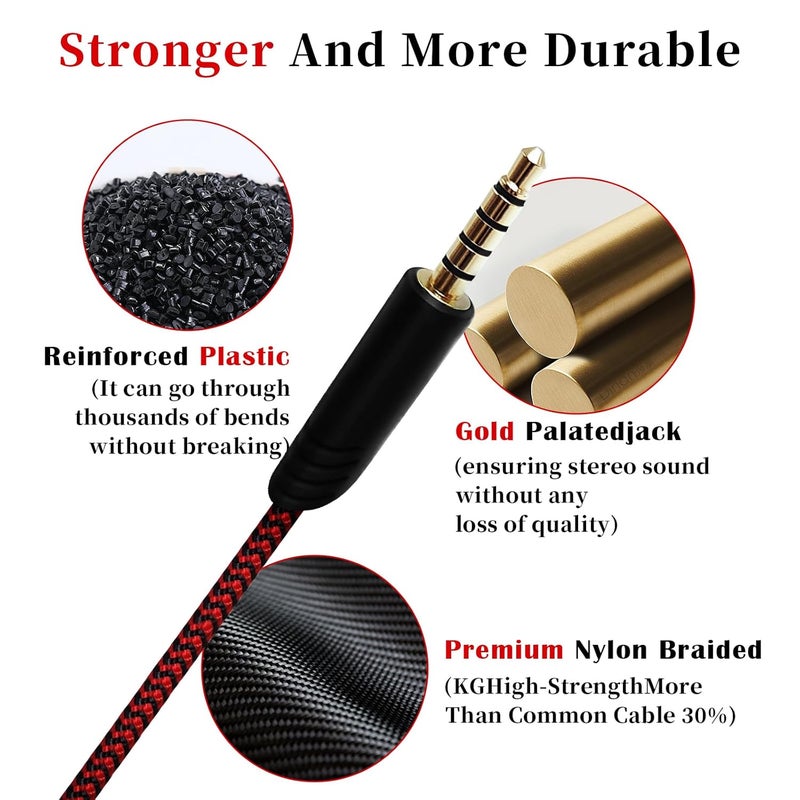 Knomix Replacement Nylon Braided Audio Cord Cable for Astro A40 A50 Headset with Inline Mute Button Audio Cable for Astro A10/A40/A40TR Gaming Headset,Compatible with PS5/PS4 Controller- Red Braided - Image 4