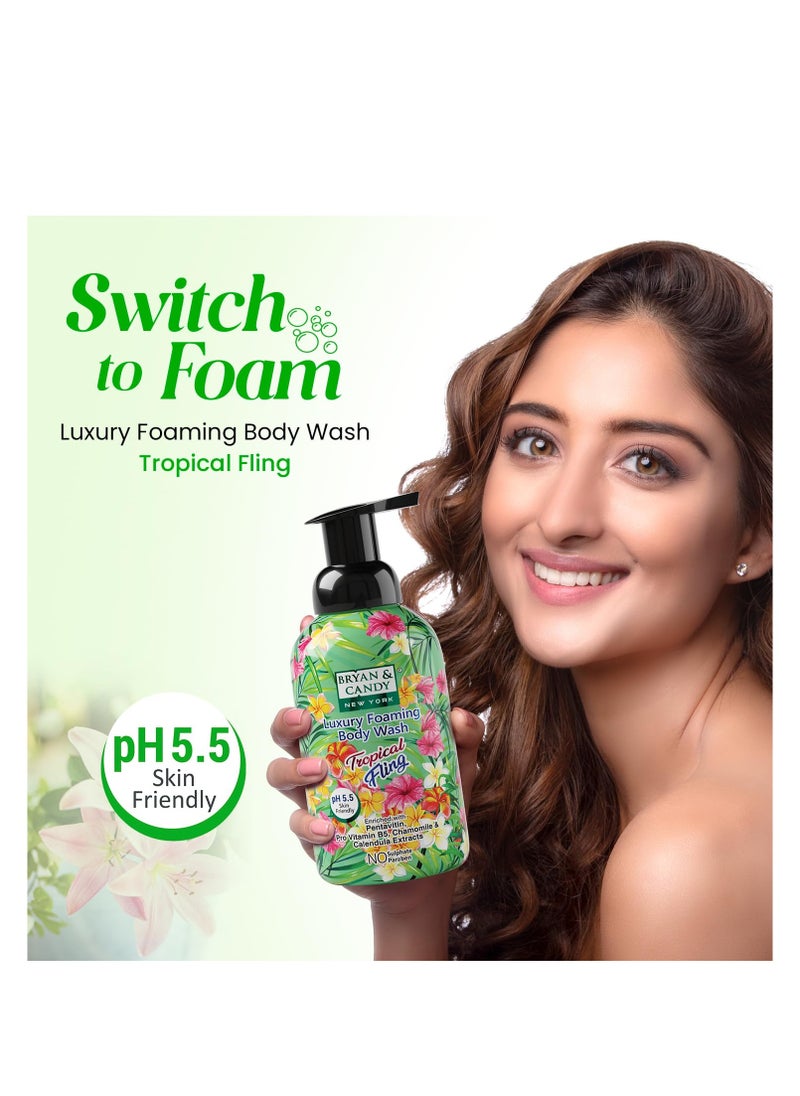 BRYAN & CANDY Bryan And Candy Tropical Fling Luxury Foaming Body Wash with Pentavitin Pro Vit B5 Argan Oil Chamomile Calendula Extracts Skin Friendly pH All Skin Types 400 Ml  - Image 2