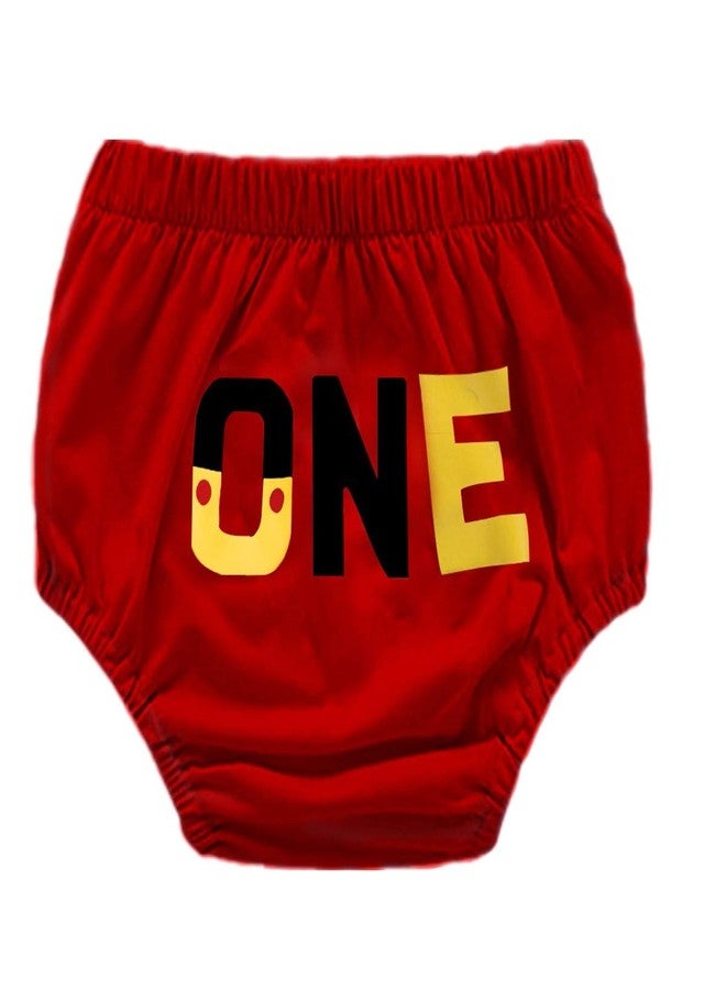 MYRISAM Baby Boys First Birthday Cake Smash Photo Prop Outfits Red ONE Bloomers Bow Tie Suspender Headband w/Highchair Banner 12-18M - Image 2