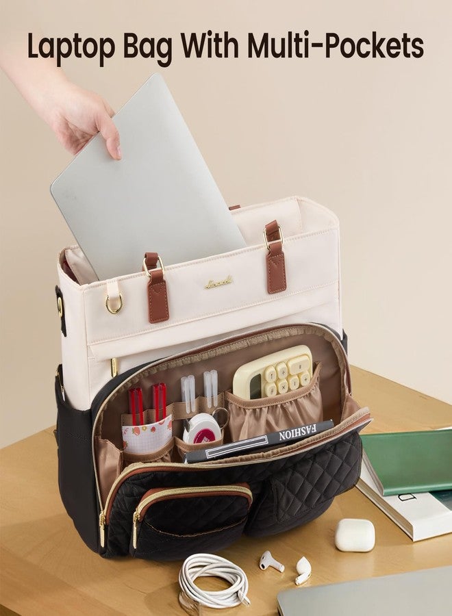 LOVEVOOK Lunch Tote Bag for Women, Work Bags with Insulated Lunch Compartment, 15.6 Inch Laptop Bag with Large Cup Holder, Teacher Nurse Tote Handbag with Multi Pockets for College, Office, Travel - Image 3