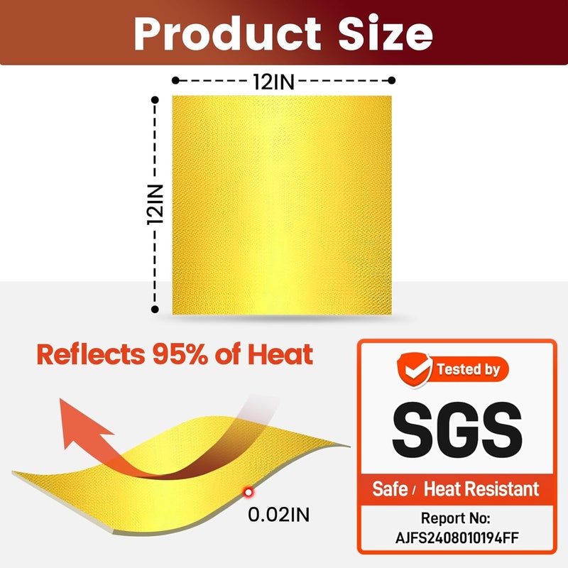 Amerbro Heat Shield Automotive Aluminum Reflects 95% of Radiant Heat , 12" x 12" Stove Heat Shield to Protect Refrigerator, Heat Shield Wrap for Exhaust, Motorcycle, Wood Stove, Cabinet, Fireplace (Gold) - Image 2