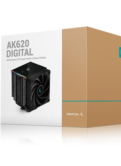 مبرد وحدة المعالجة المركزية الرقمي AK620 عالي الأداء بدون ظلام، مع عرض حالة آني، تصميم برج مزدوج، 6 أنابيب حرارية، مروحتان بقطر 120 مم، إضاءة ARGB، متوافق مع Intel وAMD، 1850 دورة في الدقيقة، مستوى ضوضاء 28 ديسيبل، موصل USB 2.0، أسود | R-AK620-BKADMN-G