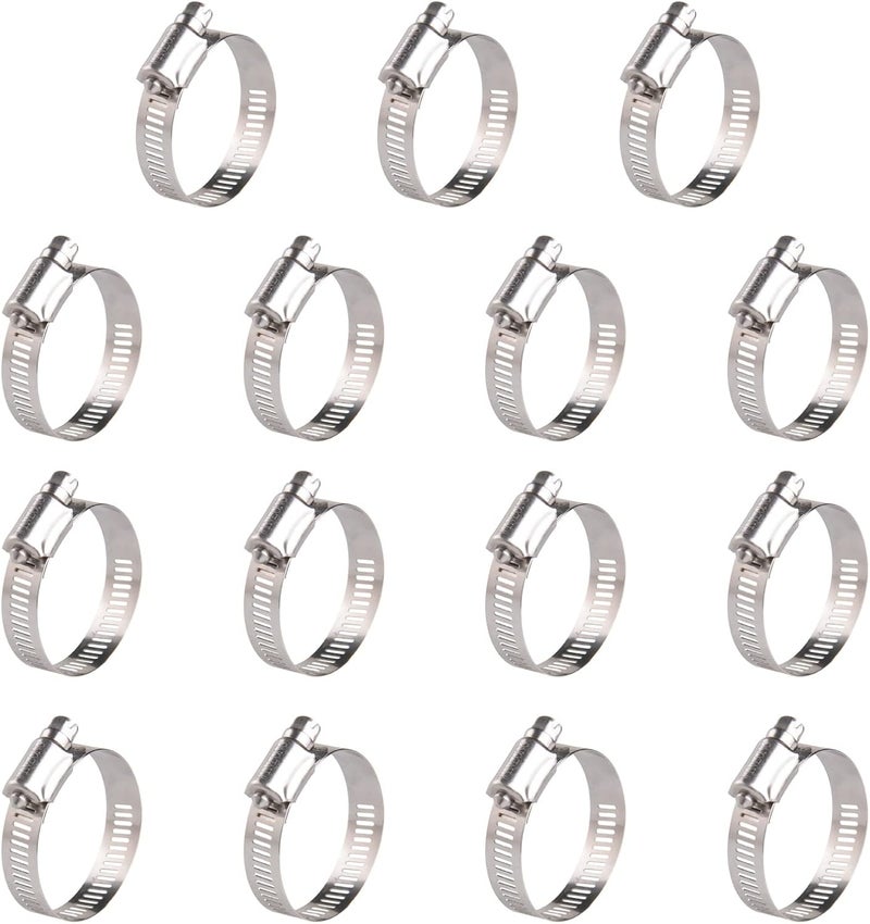 WIN-LONG 1 1/2'' Stainless Steel Hose Clamps, 15PK SAE 24 Worm Gear 1.5'' Hose Clamps Adjustable 1 inch-2 Inch (25-51mm) for Automotive Plumbing, 1 1/2’’, 1 3/4'', 1 1/4’’ - Image 1