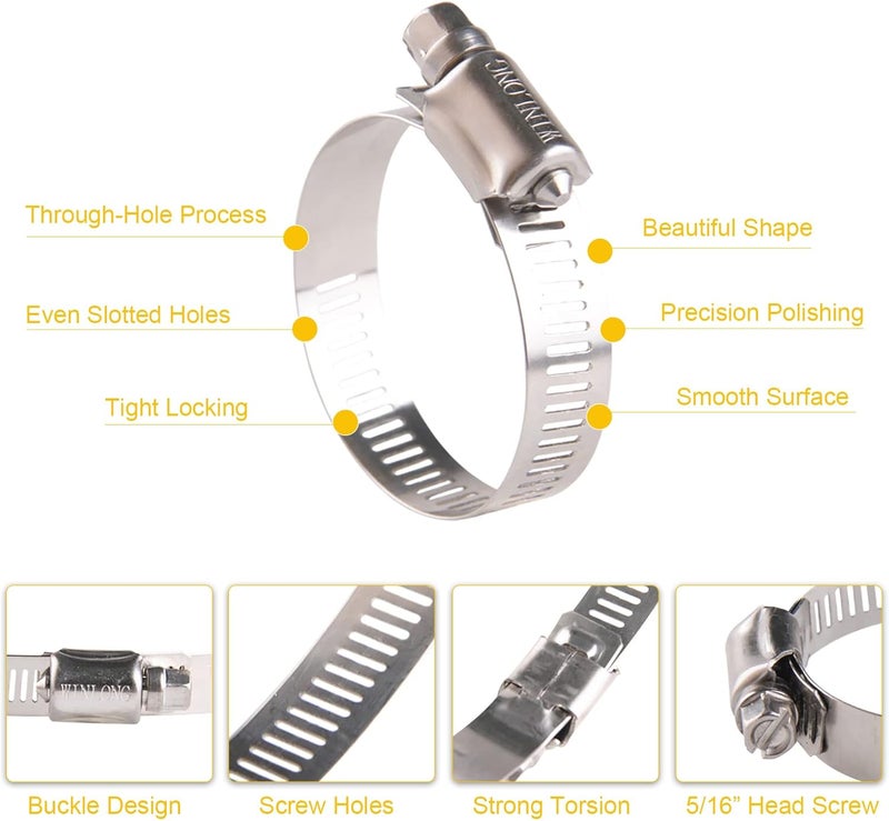 WIN-LONG 1 1/2'' Stainless Steel Hose Clamps, 15PK SAE 24 Worm Gear 1.5'' Hose Clamps Adjustable 1 inch-2 Inch (25-51mm) for Automotive Plumbing, 1 1/2’’, 1 3/4'', 1 1/4’’ - Image 4