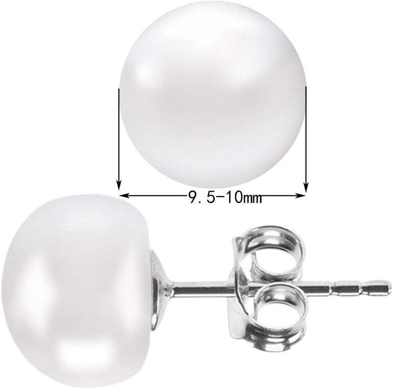 Alyc Pearl Earrings Freshwater Pearl White Button Stud Earrings with 925 Sterling Silver for Women - Image 5