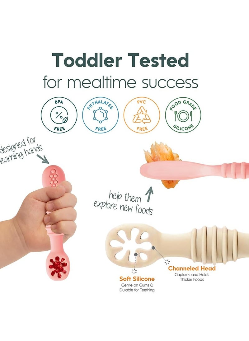 CMGTYYD - Baby Spoons Set,2 Pcs Toddler Food-Grade Silicone Training Spoons,Self-Feeding Spoon and Pre-Spoon Set,BPA-Free Safe Feeding Spoons,Baby Led Weaning Feeding Utensils Supplies-Brown - Image 1