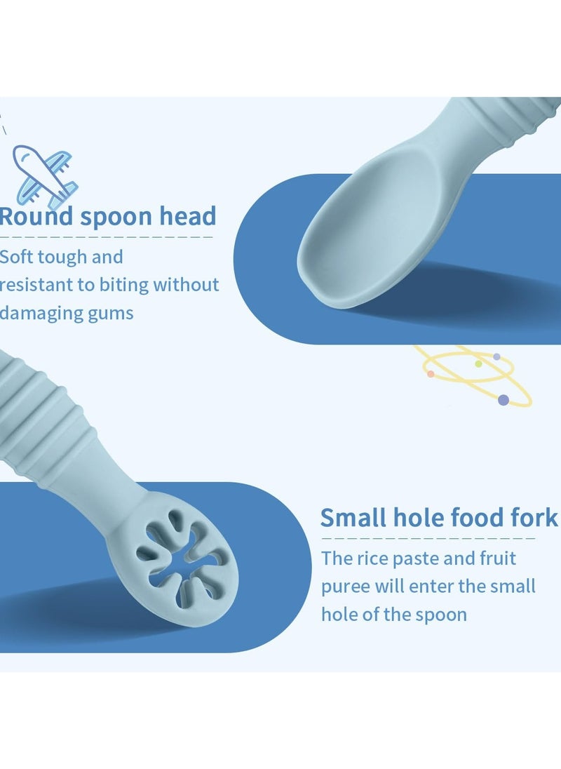 CMGTYYD - Baby Spoons Set,2 Pcs Toddler Food-Grade Silicone Training Spoons,Self-Feeding Spoon and Pre-Spoon Set,BPA-Free Safe Feeding Spoons,Baby Led Weaning Feeding Utensils Supplies-Brown - Image 1