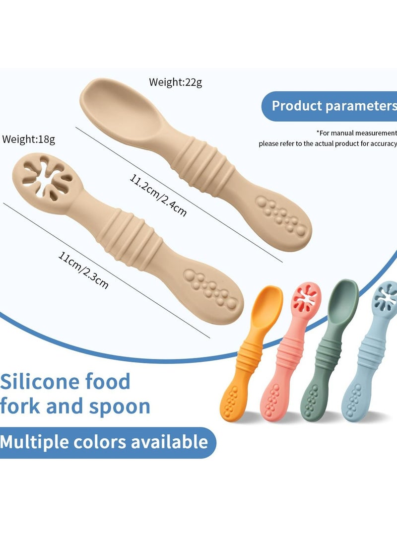 CMGTYYD - Baby Spoons Set,2 Pcs Toddler Food-Grade Silicone Training Spoons,Self-Feeding Spoon and Pre-Spoon Set,BPA-Free Safe Feeding Spoons,Baby Led Weaning Feeding Utensils Supplies-Brown - Image 1