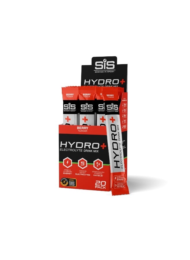 SIS Hydro+ Electrolyte Drink Mix, Berry Flavour,vitamin c to support energy, contains 5 key electrolytes, vitamin b6 and b12 to reduce fatigue - 20 Pack  - Image 1