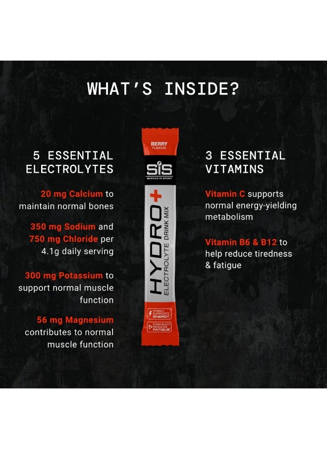SIS Hydro+ Electrolyte Drink Mix, Berry Flavour,vitamin c to support energy, contains 5 key electrolytes, vitamin b6 and b12 to reduce fatigue - 20 Pack  - Image 3