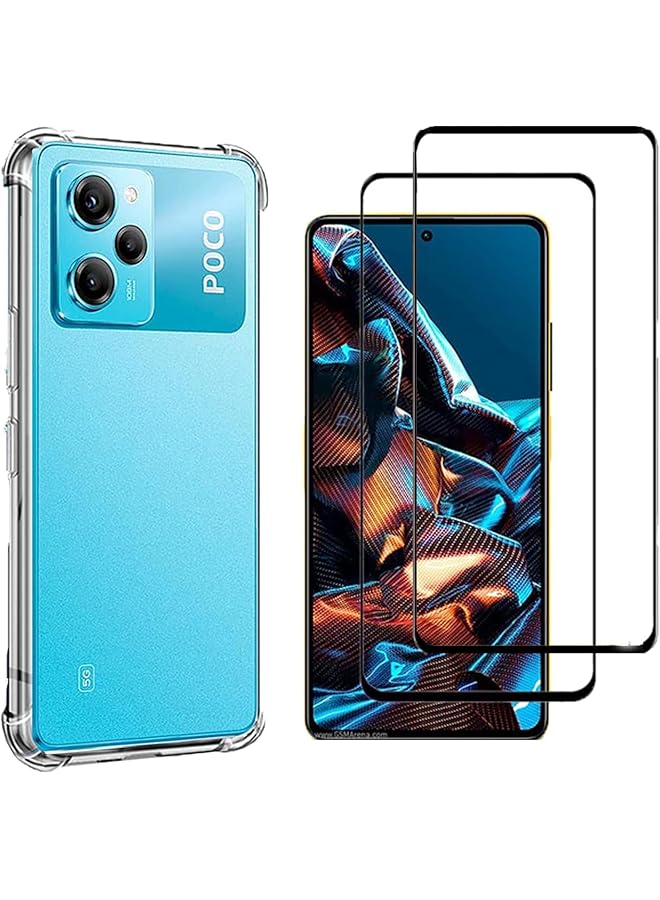 إيروريكس 1 قطعة بالإضافة إلى قطعتين متوافقتين مع جراب Xiaomi Poco X5 Pro واقي شاشة من الزجاج المقوى الشفاف غطاء ناعم من مادة TPU عالية الدقة شفاف مضاد للخدش بدون فقاعات - Image 1