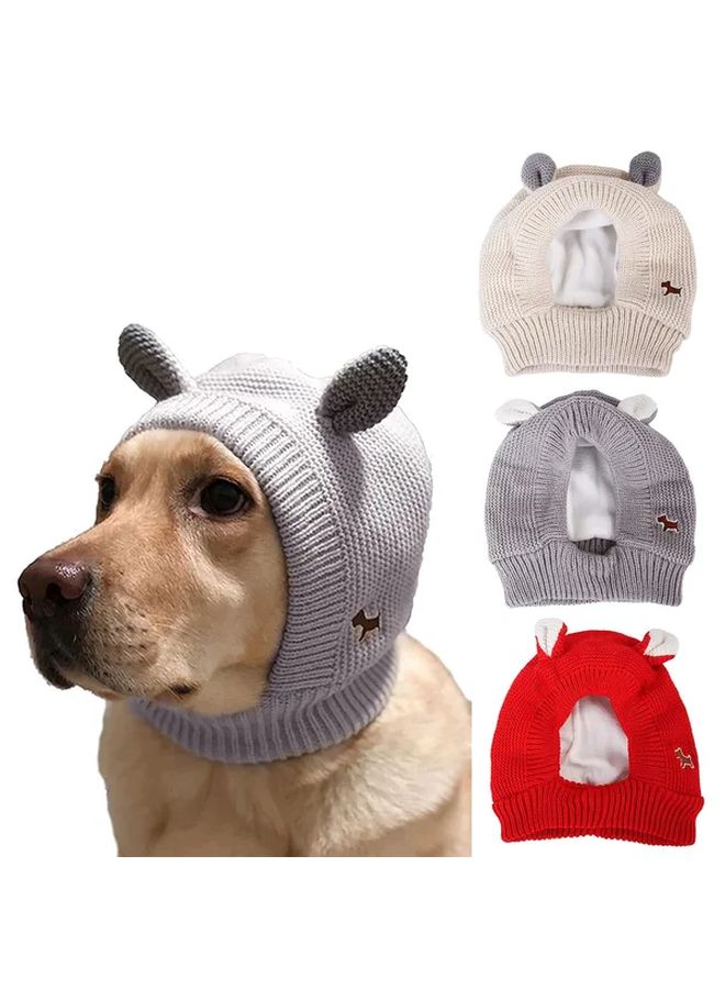 قبعة كلب محبوكة بيضاء مع أذنين للكلاب المتوسطة والكبيرة، حماية من الضوضاء الدافئة في الشتاء - Image 4