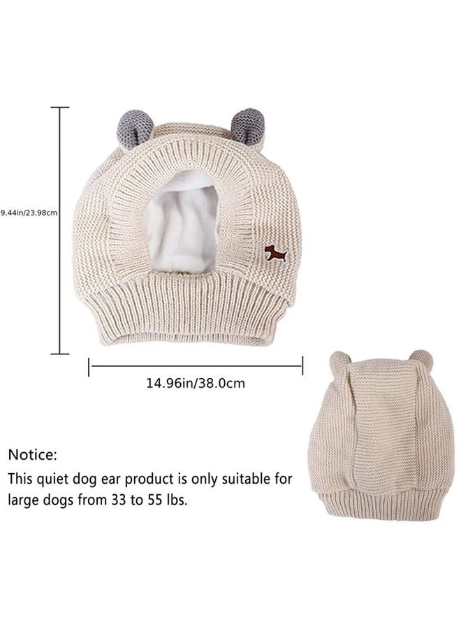 قبعة كلب محبوكة بيضاء مع أذنين للكلاب المتوسطة والكبيرة، حماية من الضوضاء الدافئة في الشتاء - Image 3