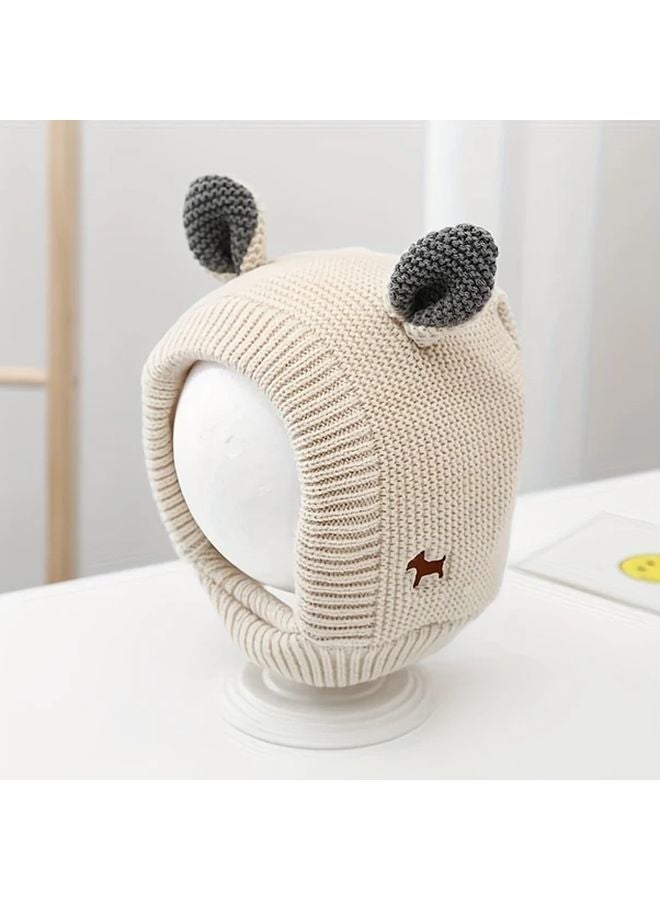 قبعة كلب محبوكة بيضاء مع أذنين للكلاب المتوسطة والكبيرة، حماية من الضوضاء الدافئة في الشتاء - Image 1