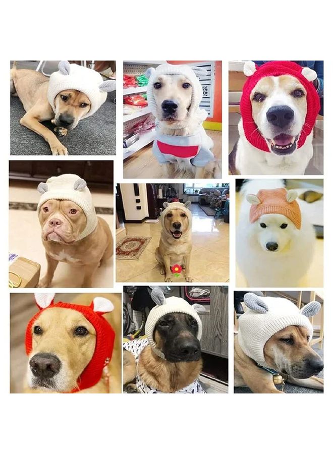 قبعة كلب محبوكة بيضاء مع أذنين للكلاب المتوسطة والكبيرة، حماية من الضوضاء الدافئة في الشتاء - Image 5
