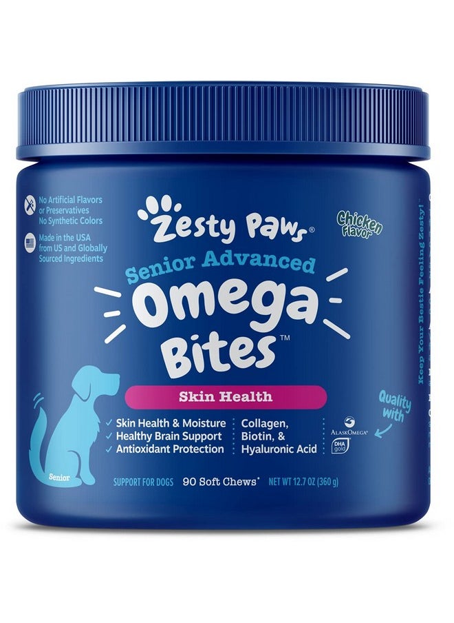 Zesty Paws Skin & Coat Bites For Dogs  Fish Oil Soft Chews With Omega3 Fatty Acids Epa & Dha  Skin, Coat, Antioxidant & Immune Support  Advanced  90 Count  - Image 1