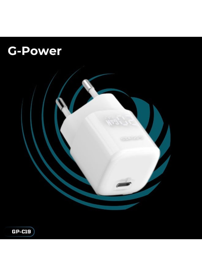 جي باور شاحن سريع G-Power GP-C19 بقوة 20 واط بمنفذ USB-C واحد، متوافق مع أجهزة iPhone 14/14 Plus/14 Pro/14 Pro Max/13، وGalaxy، وPixel 4/3، وiPad - أبيض - Image 2