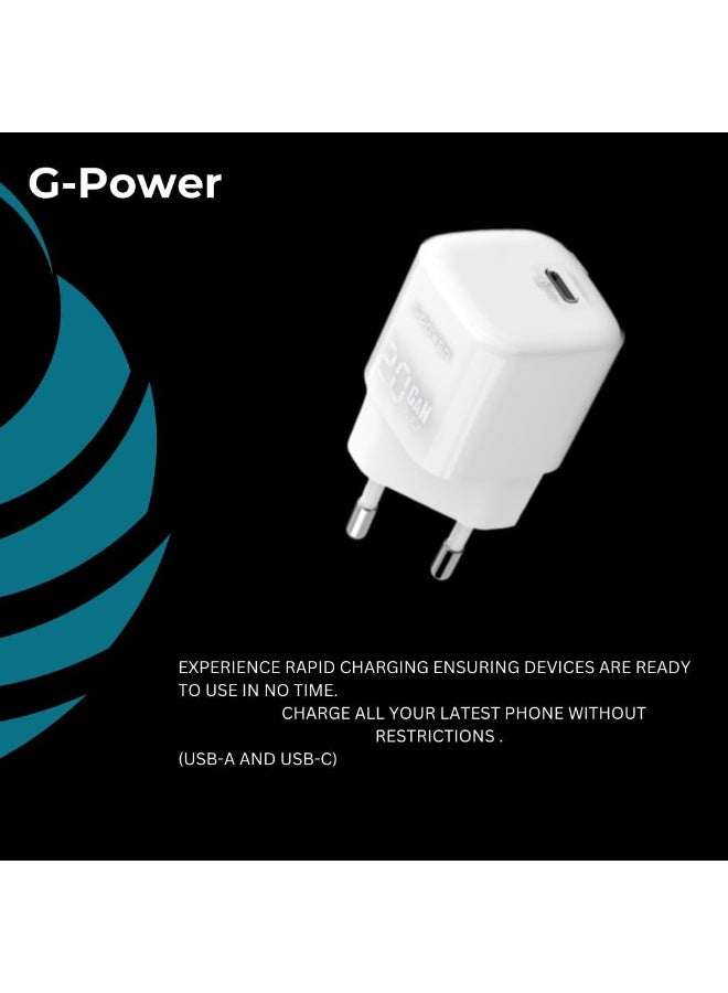 جي باور شاحن سريع G-Power GP-C19 بقوة 20 واط بمنفذ USB-C واحد، متوافق مع أجهزة iPhone 14/14 Plus/14 Pro/14 Pro Max/13، وGalaxy، وPixel 4/3، وiPad - أبيض - Image 4
