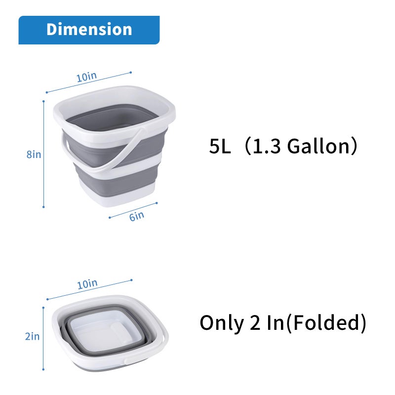 Craftend Collapsible Bucket, 5L 1.3Gallon Small Cleaning Mop Buckets for Household Outdoor Car Washing Tub Plastic Foldable Portable Camping Beach Sand Water Pot Pail Space Saving Square - Image 2