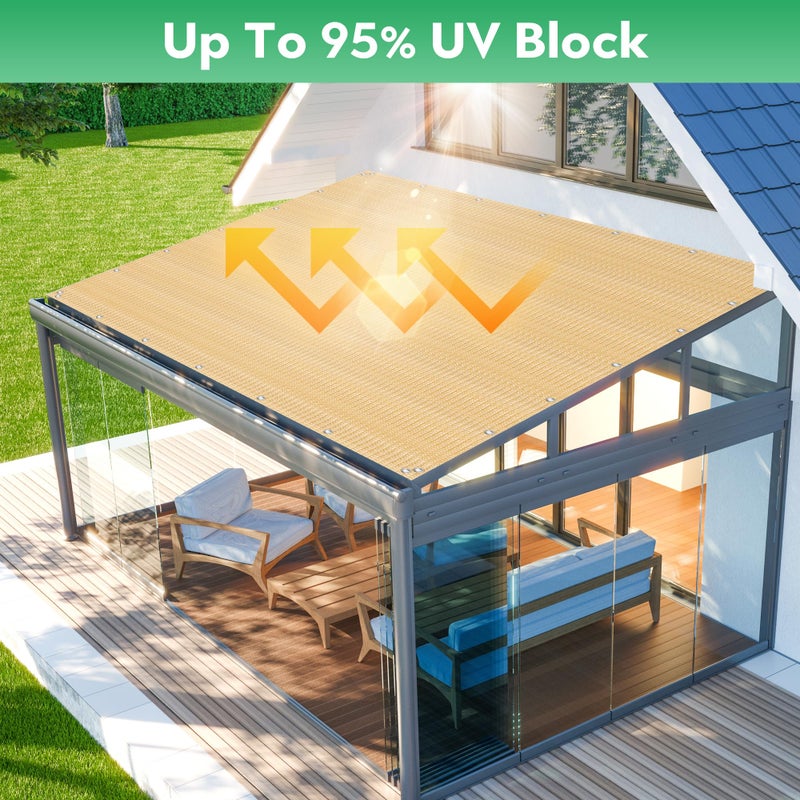 IVYSUN 95% Pergola Shade Cloth,Sun Shade Fabric with Stainless Steel Reinforced Grommets for Shade Covers, Patios,