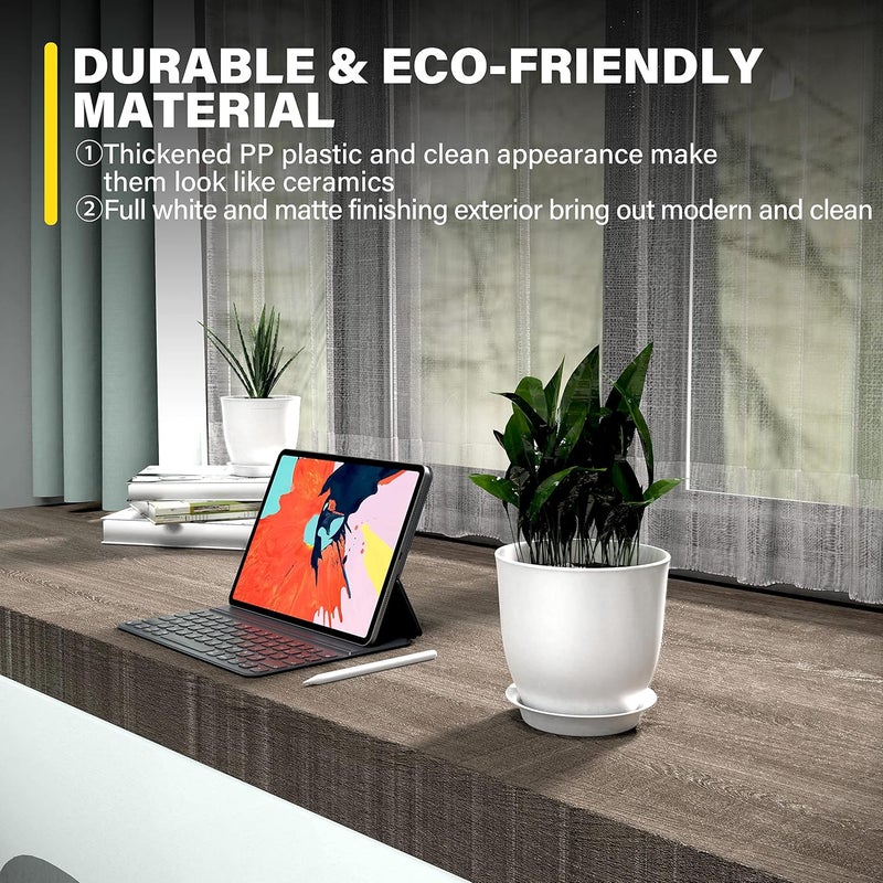 iPower 5 PCS Set Plant Pots Indoor 4571 Inch Plastic Plant Pot with Drainage and Tray for All House Plants Like Succulents Flowers Cactus or Seedling White - Image 4