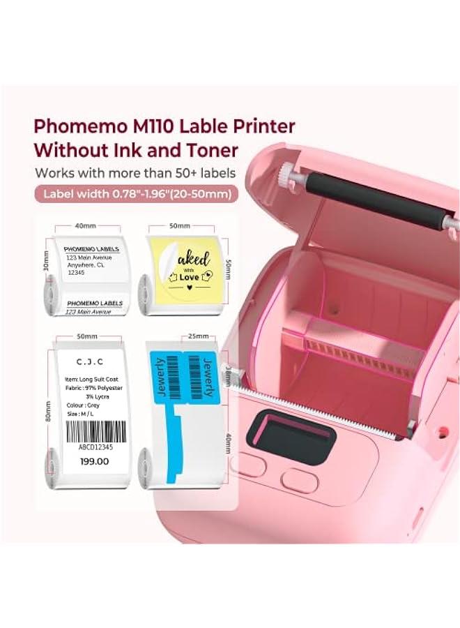 Phomemo Label Maker Machine with Tape, M110 Barcode Label Printer - Portable Bluetooth Thermal Labeler for Address Jewelry Retail Small Business Home Office Compatible Phones &PC Pink - Image 2