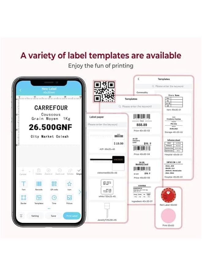 Phomemo Label Maker Machine with Tape, M110 Barcode Label Printer - Portable Bluetooth Thermal Labeler for Address Jewelry Retail Small Business Home Office Compatible Phones &PC Pink - Image 3
