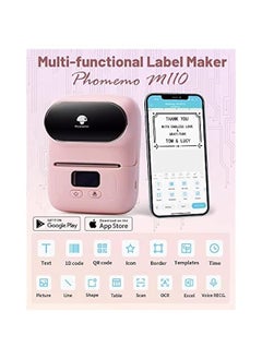 phomemo Phomemo Label Maker Machine with Tape, M110 Barcode Label Printer - Portable Bluetooth Thermal Labeler for Address Jewelry Retail Small Business Home Office Compatible Phones &PC Pink  - Image 4