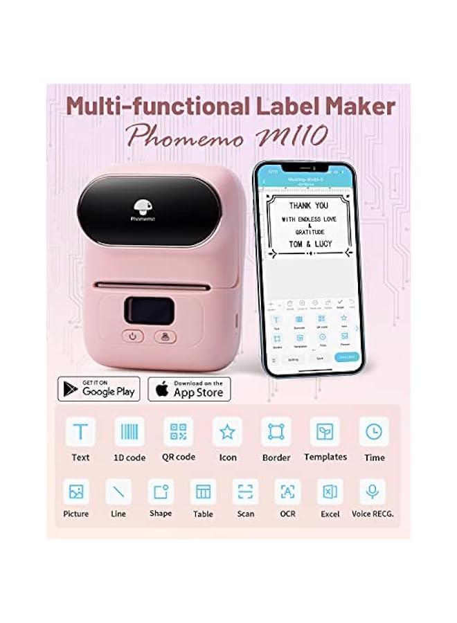 Phomemo Label Maker Machine with Tape, M110 Barcode Label Printer - Portable Bluetooth Thermal Labeler for Address Jewelry Retail Small Business Home Office Compatible Phones &PC Pink - Image 4