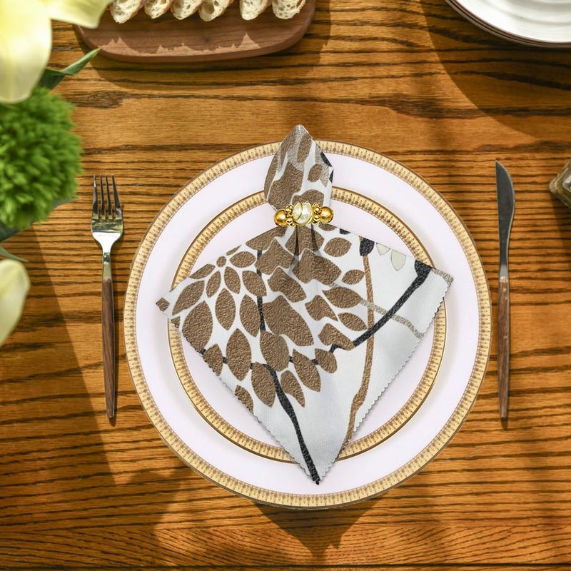 Fukeen Waterproof Dahlia Floral Cloth Table Napkins Set of 6 Summer Geometric Flower Leaves Brown Black Dinner Napkin for Family Parties Restaurant Spring Summer Holiday 20 x 20 Inch - Image 2