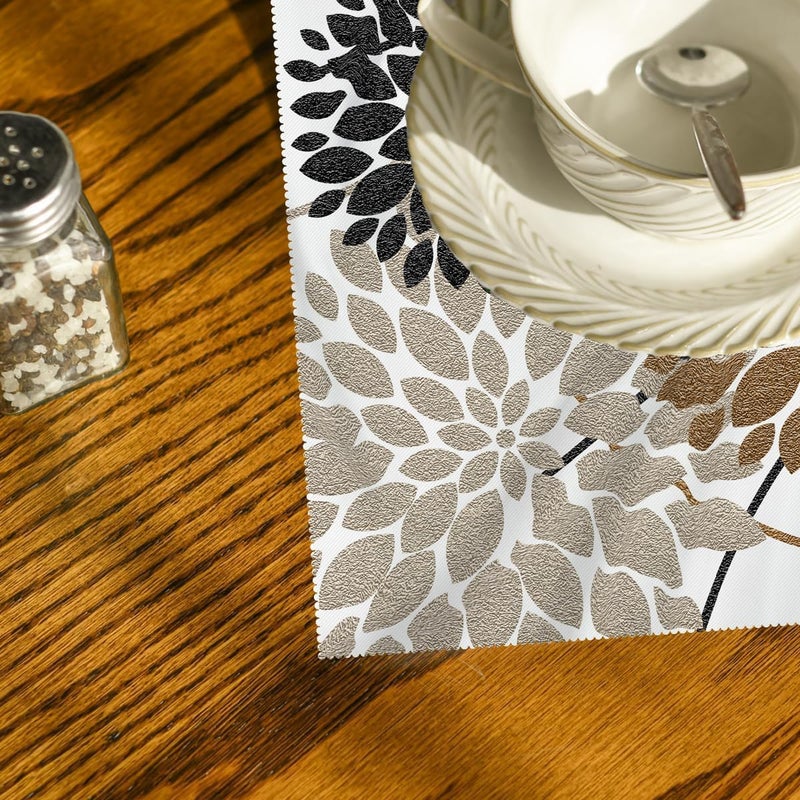 Fukeen Waterproof Dahlia Floral Cloth Table Napkins Set of 6 Summer Geometric Flower Leaves Brown Black Dinner Napkin for Family Parties Restaurant Spring Summer Holiday 20 x 20 Inch - Image 3