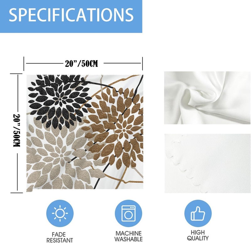 Fukeen Waterproof Dahlia Floral Cloth Table Napkins Set of 6 Summer Geometric Flower Leaves Brown Black Dinner Napkin for Family Parties Restaurant Spring Summer Holiday 20 x 20 Inch - Image 5
