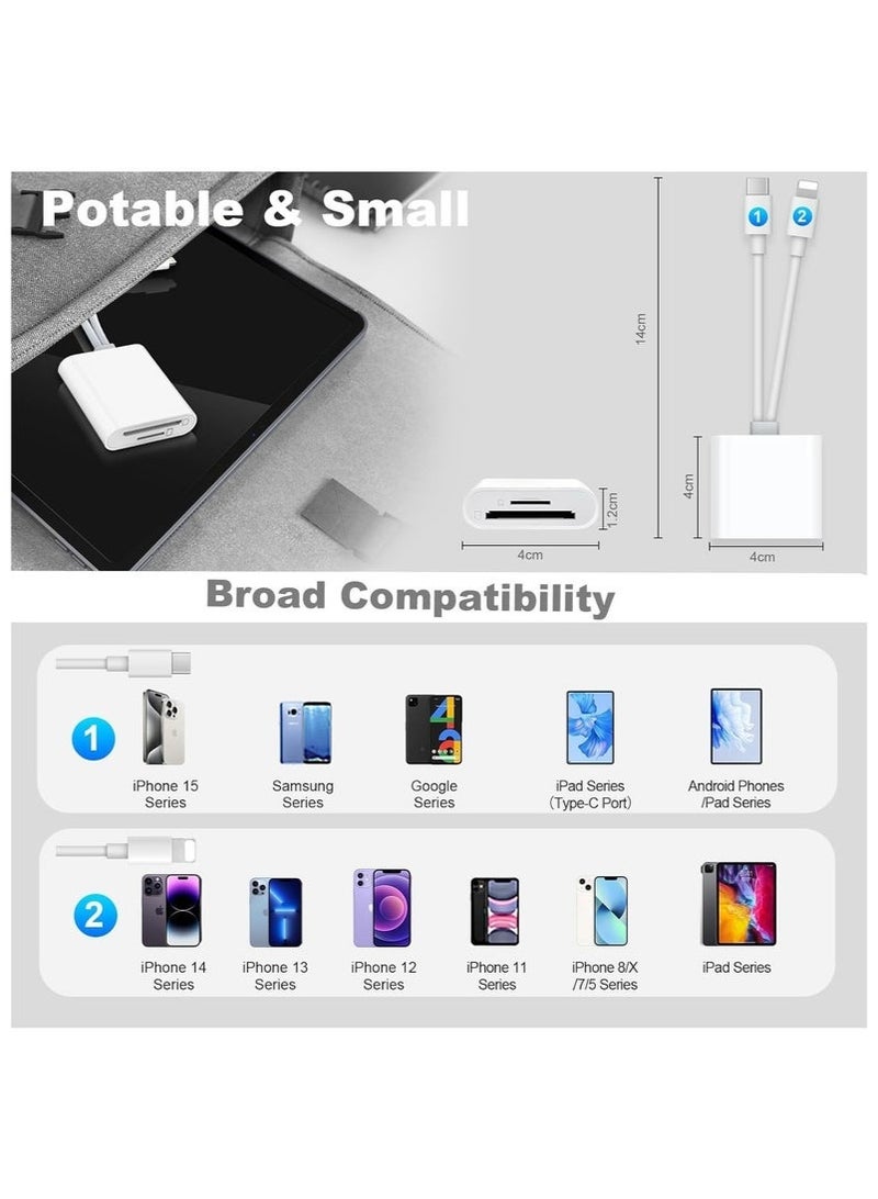 كينسو قارئ بطاقة SD لجهاز iPhone و iPad و الكاميرا، قارئ بطاقة ذاكرة ثنائي البطاقة يدعم بطاقات SD و TF، مشاهد كاميرا المراقبة الخارجية، مكيف بطاقة SD، قارئ بطاقة Micro SD المحمول، يعمل مباشرة عند الاتصال - Image 3