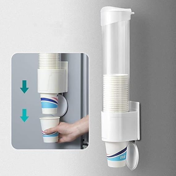 OTISTORES Paper Cup Dispenser Holder Wall Mounted Plastic Drinking Water Cup Dispenser Glass Dispenser Holder Disposable Cup Holder Organizer Sticker or Screw Plate Mountable Plastic
