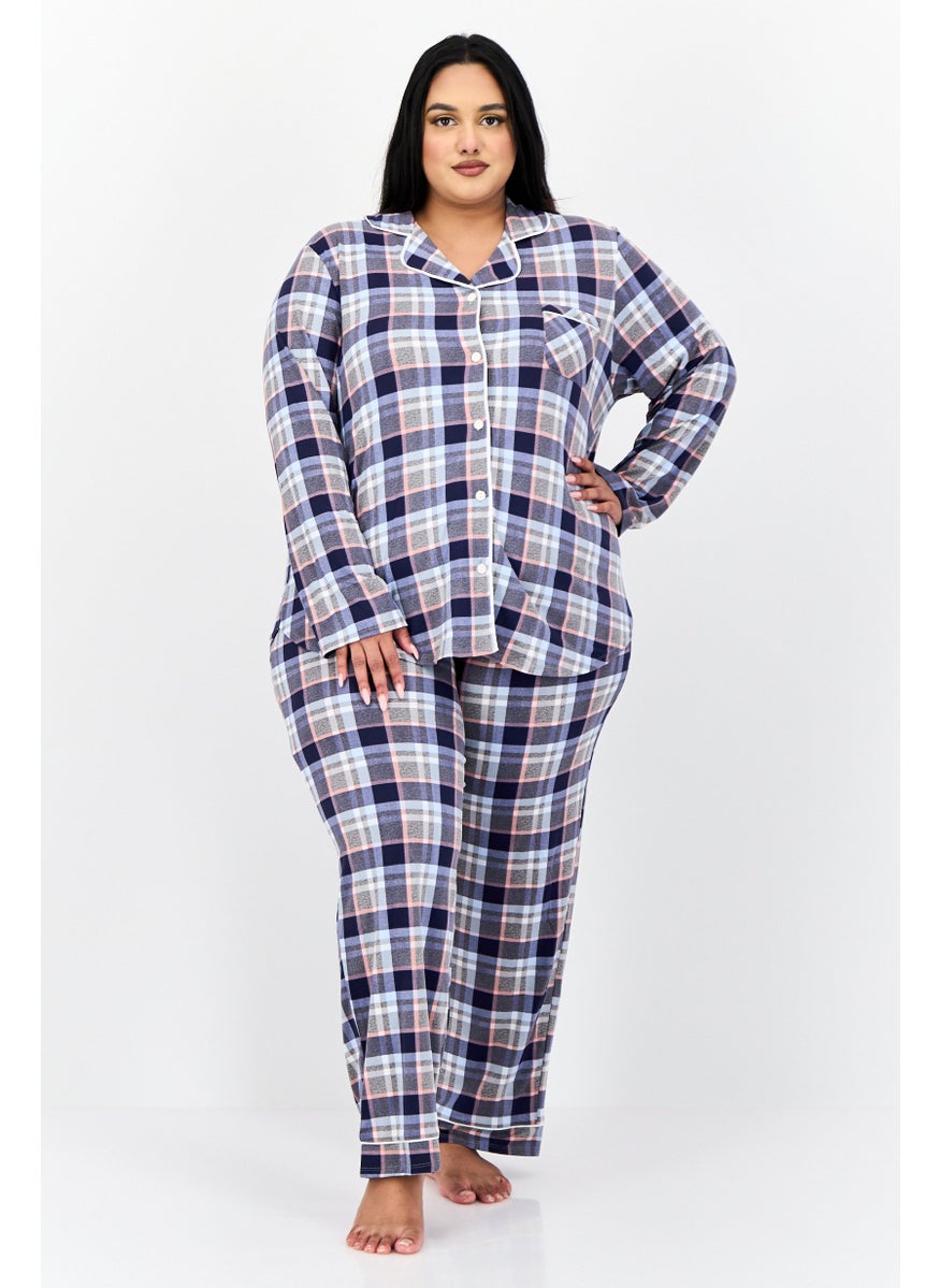 ELLEN TRACY Women 2 Pieces Plus Size Checkered Pajama Top And Pants, Multicolour  - Image 1