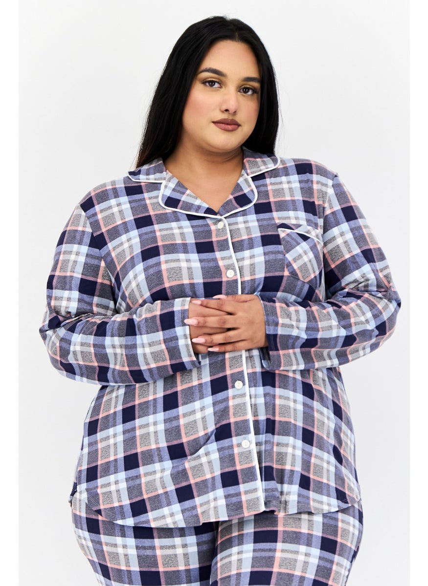 ELLEN TRACY Women 2 Pieces Plus Size Checkered Pajama Top And Pants, Multicolour  - Image 2