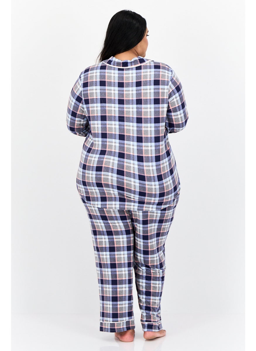 ELLEN TRACY Women 2 Pieces Plus Size Checkered Pajama Top And Pants, Multicolour  - Image 4