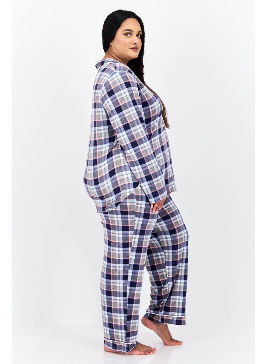 ELLEN TRACY Women 2 Pieces Plus Size Checkered Pajama Top And Pants, Multicolour  - Image 3