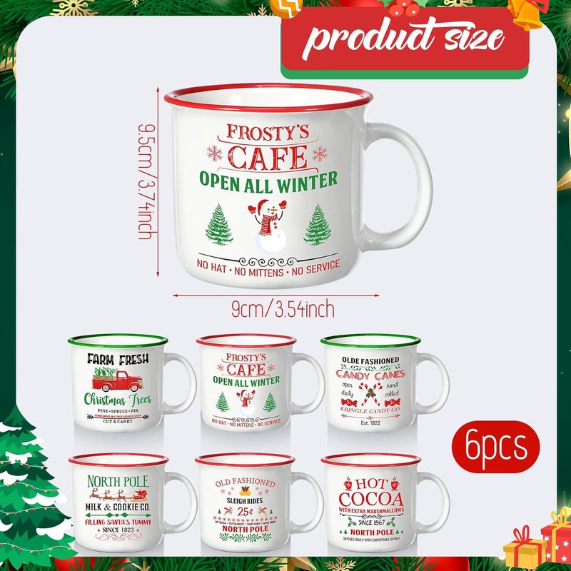 Pickmesh Christmas Coffee Mug Set of 6 14Oz Ceramic Mugs With Handle Red Green Farmhouse Cups Enamel Xmas Mugs for Winter Gift Party Supplies - Image 2