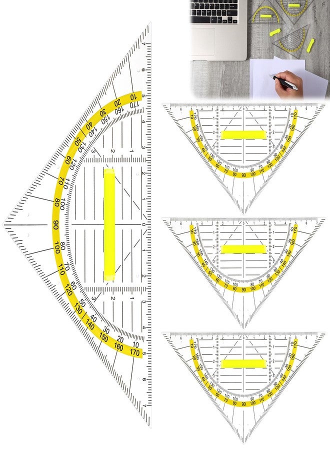 Gtziqa Multifunctional Triangle Ruler with Handle, 4 PCS Transparent Set Square with Protractor Plastic Triangle Ruler Set Drafting Triangles for Designers Architectors Engineers Geometry Drawing Tools - Image 1