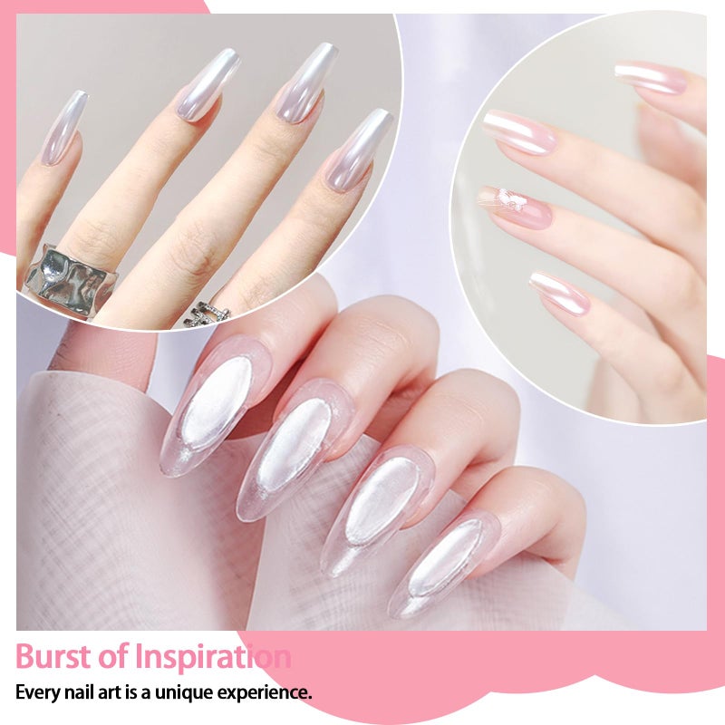 Allstarry White Pearl Chrome Nail Powder, 2 Colors Aurora Powder Metallic Mirror Effect Glitter Pearlescent Ice Transparent Mermaid Pigment Dust for Gel Polish Nail Art- White Pearl Peacock - Image 5