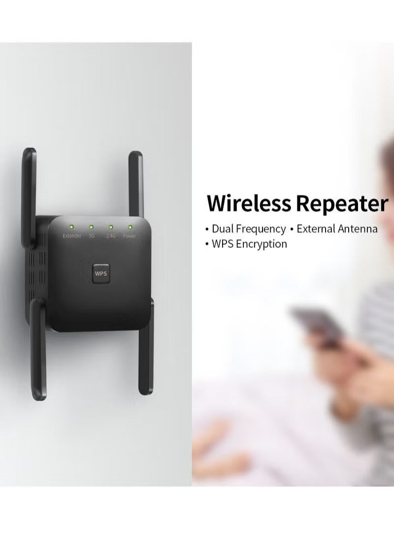 اوليو مكرر لاسلكي 1200 ميجابت في الثانية بتردد مزدوج 2.4 جيجا/5 جيجا، مضخم إشارة واي فاي، موسع نطاق واي فاي للمنزل والمكتب باللون الأسود - Image 2