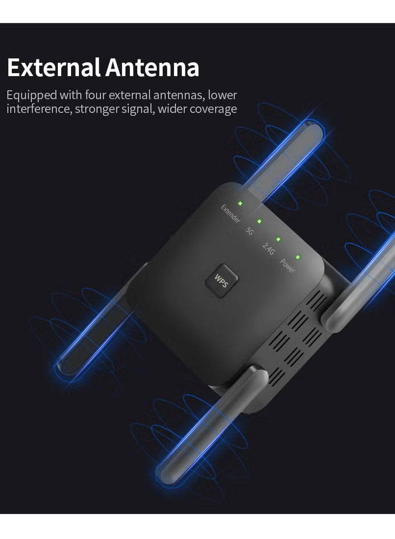 اوليو مكرر لاسلكي 1200 ميجابت في الثانية بتردد مزدوج 2.4 جيجا/5 جيجا، مضخم إشارة واي فاي، موسع نطاق واي فاي للمنزل والمكتب باللون الأسود - Image 3