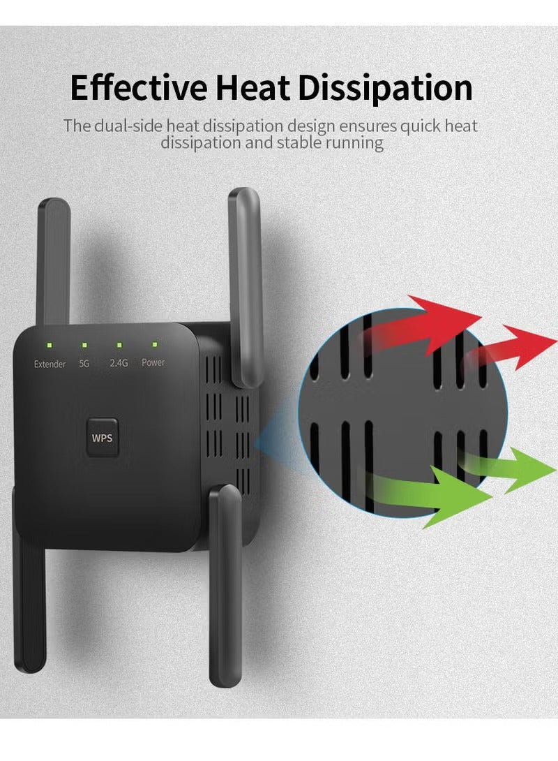 اوليو مكرر لاسلكي 1200 ميجابت في الثانية بتردد مزدوج 2.4 جيجا/5 جيجا، مضخم إشارة واي فاي، موسع نطاق واي فاي للمنزل والمكتب باللون الأسود - Image 5