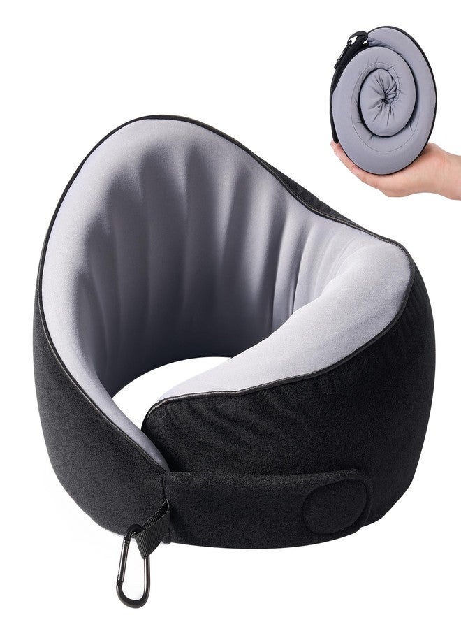 KPNEOL Travel Pillow, 100% Pure Memory Foam Travel Neck Pillow Airplane Neck Support Ergonomic Design for Traveling Suitable for Airplanes,Offices and Cars-Cooling Silk Black - Image 1