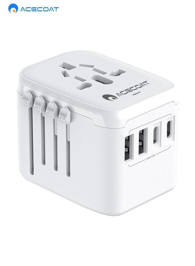 ACECOAT Universal Travel Adapter, International Plug Adapter With 2 USB Au00262 USB C Ports, European Travel Power Adapto All-in-one Travel Charger Outlet Converter for Europe US UK AUS Japan Covers 200+Countries - Image 1