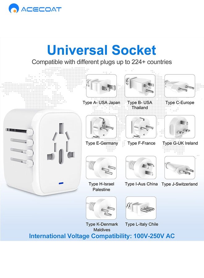 ACECOAT Universal Travel Adapter, International Plug Adapter With 2 USB Au00262 USB C Ports, European Travel Power Adapto All-in-one Travel Charger Outlet Converter for Europe US UK AUS Japan Covers 200+Countries - Image 4